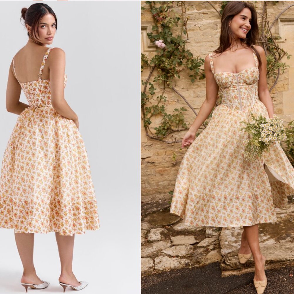 House of CB 'Kelly' Royal Rose Print Corset Midi Sundress - Picture 3 of 10